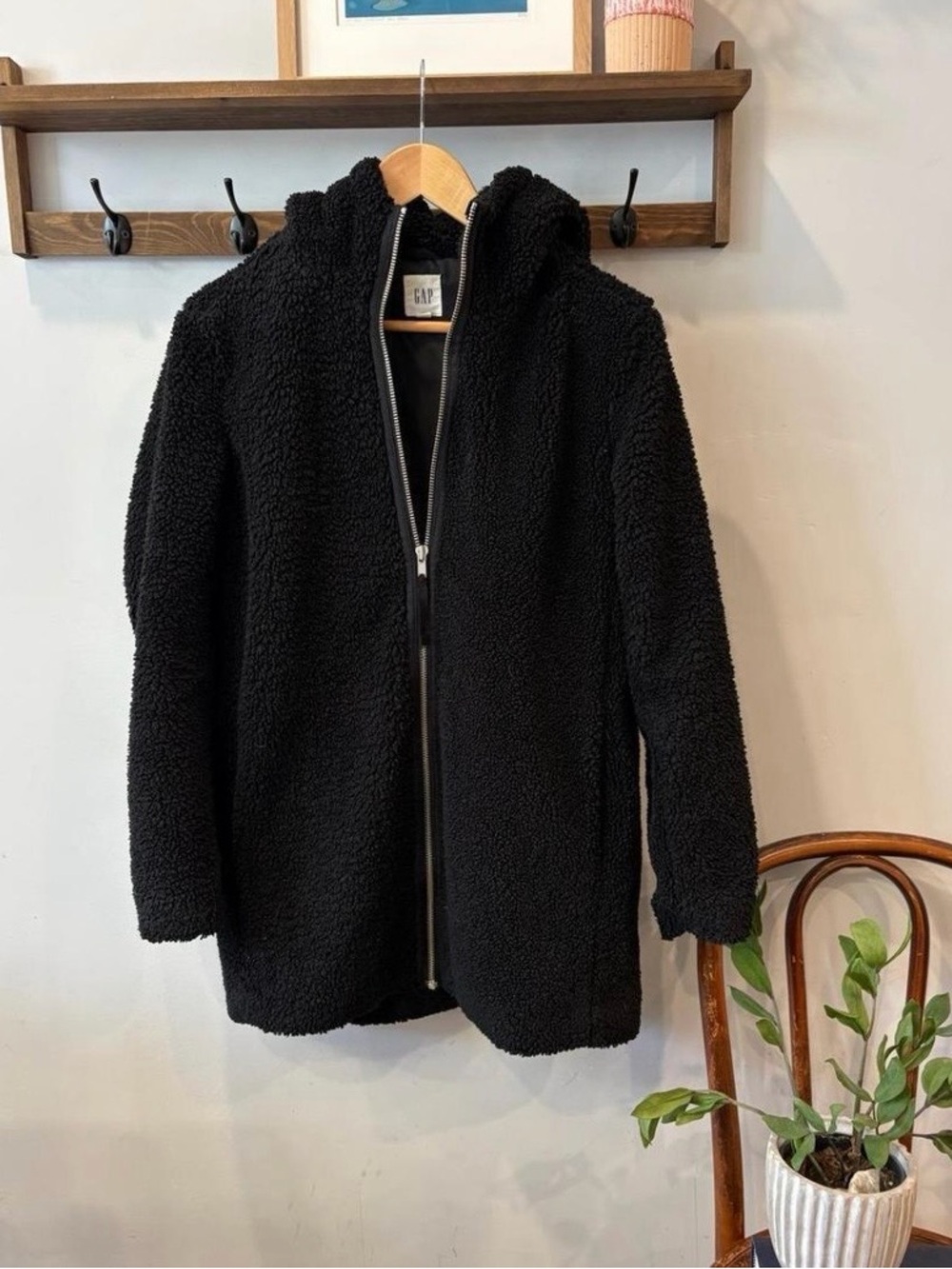 GAP Black Teddy Jacket with Zip Collar